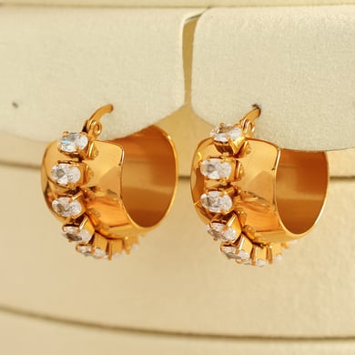 1 Pair Simple Series Retro Geometric Stainless Steel 18K Gold Plated Zircon Women Hoop Earrings h5 Picture3