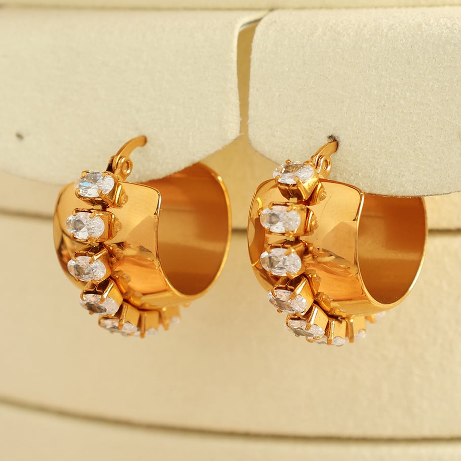 1 Pair Simple Series Retro Geometric Stainless Steel 18K Gold Plated Zircon Women Hoop Earrings Picture3