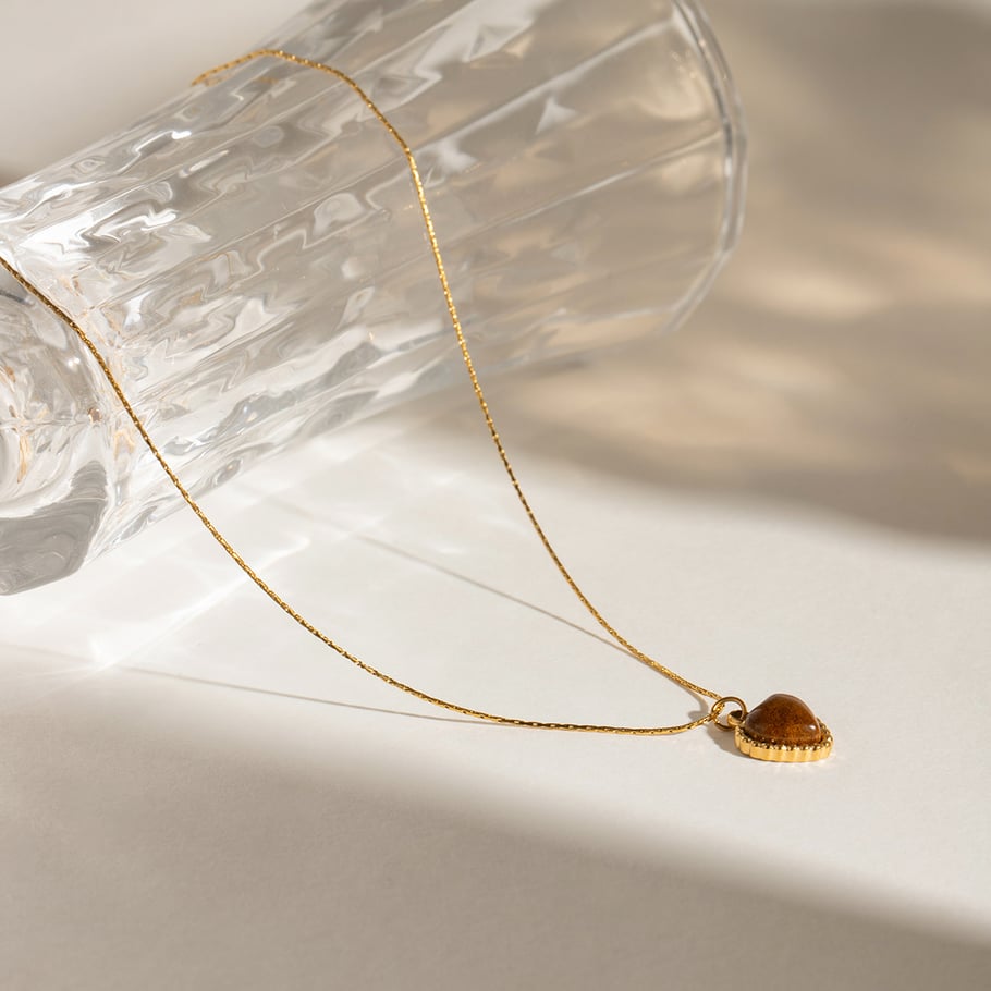 1 Piece Simple Series Simple Heart Stainless Steel 18K Gold Plated Natural Stone Women Pendant Necklaces Picture4