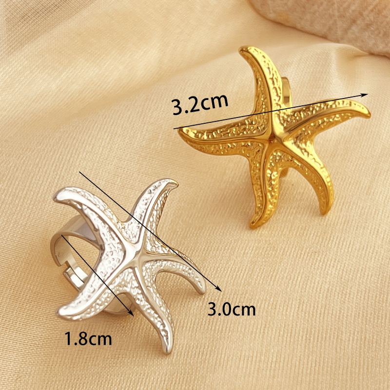 1 Piece Starfish Stainless Steel Gold Color Women's Adjustable Rings Picture5