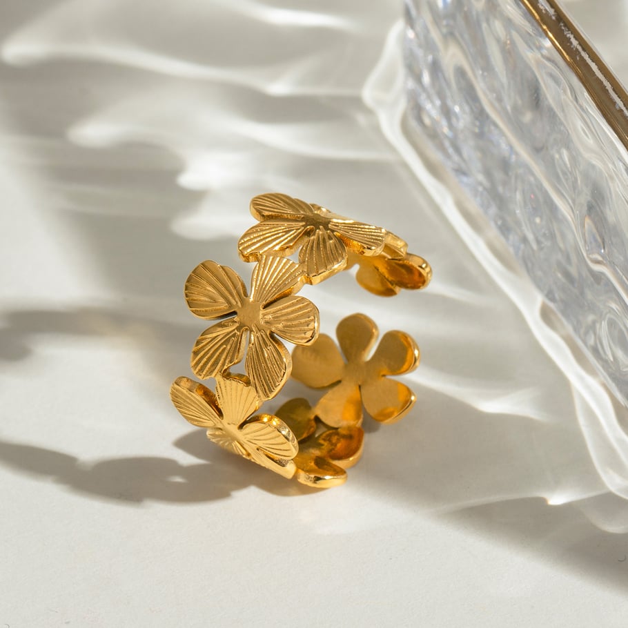 1 Paar Simple Series Sweet Flower Edelstahl 18 Karat vergoldete verstellbare Damenringe Bild3