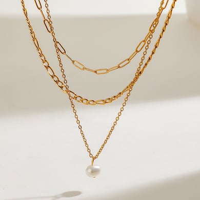 Collares en capas de acero inoxidable multicapa de color dorado para mujer, estilo Ins, serie simple, 1 pieza h5 Imagen4