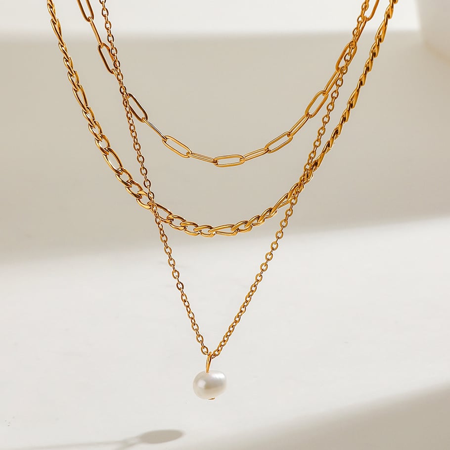 Collares en capas de acero inoxidable multicapa de color dorado para mujer, estilo Ins, serie simple, 1 pieza Imagen4