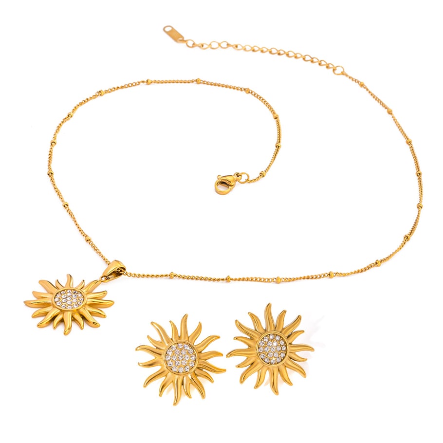 1 Paar Simple Series Retro Flower Edelstahl 18 Karat vergoldet Strass Damen Ohrringe Set Bild8
