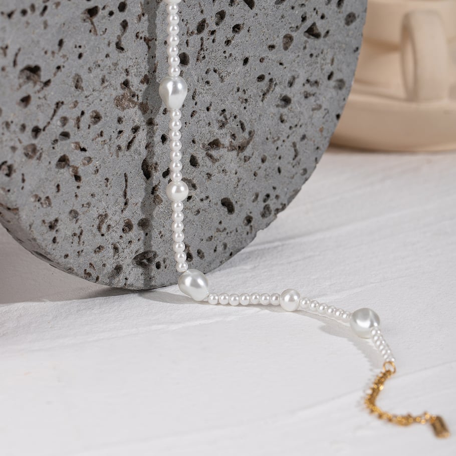 1 Stück Classic Series Retro Beads Edelstahl 18 Karat vergoldet Kunstperlen Damen Perlenketten Bild5