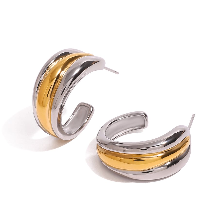 1 Pair Simple Series Simple Geometric Stainless Steel 18K Gold Plated Women Hoop Earrings Picture5