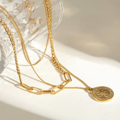 1 Stück Simple Series Klassische gravierte Edelstahl 18 Karat vergoldete Damen-Mehrfachketten h5 Bild3