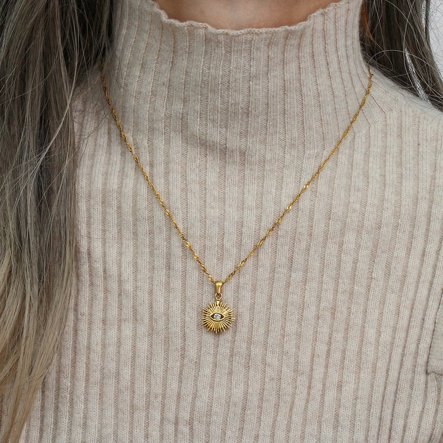 Collar con colgante de acero inoxidable dorado estilo retro de lujo para mujer, 1 pieza Imagen5