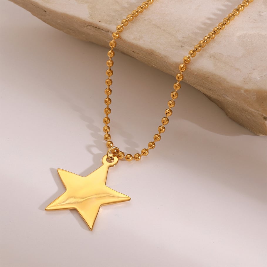 1 Stück Simple Series Europa und Amerika Pentagramm Edelstahl Gold Farbe Damen Anhänger Halsketten Bild4
