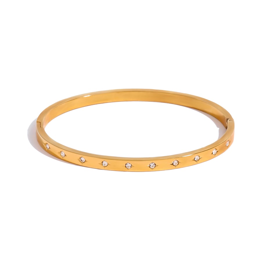 Pulseras de mujer de acero inoxidable chapadas en oro con diseño anular simple, serie clásica, 1 unidad Imagen6