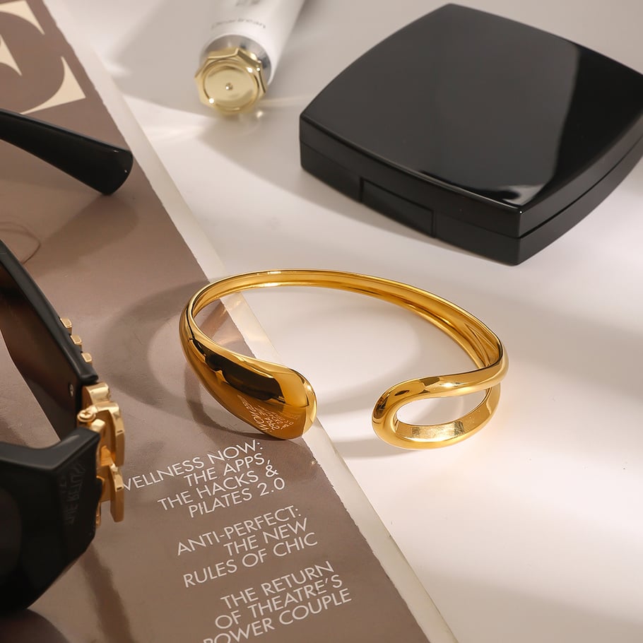 1 Piece Minimalist Series Classic Irregular Annular Stainless Steel Gold Color Women's Bangles Picture7