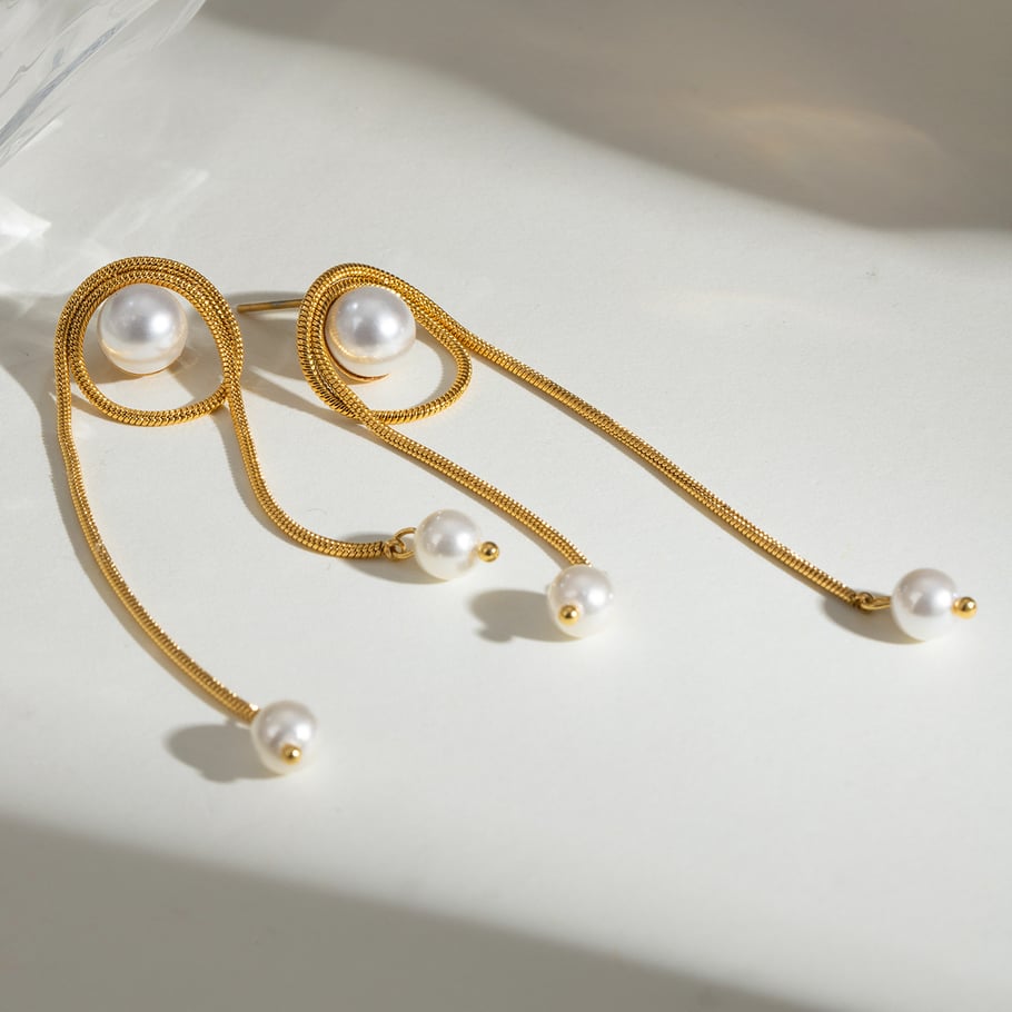 1 Pair Simple Series Elegant Geometric Stainless Steel 18K Gold Plated Artificial Pearl Women Stud Earrings Picture4