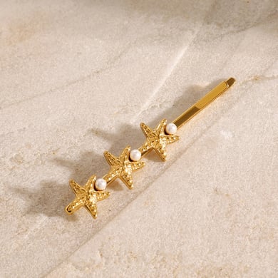 1 Pair Simple Series ins style Turtle Stainless Steel 18K Gold Plated Artificial Pearl Women Hair Clips h5 Picture5