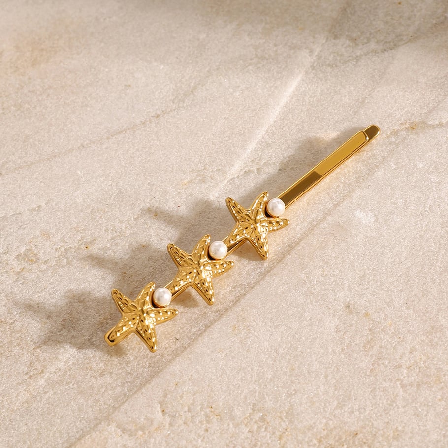 1 Pair Simple Series ins style Turtle Stainless Steel 18K Gold Plated Artificial Pearl Women Hair Clips Picture5