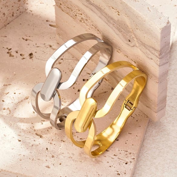 Braccialetti da donna in acciaio inossidabile color oro, serie semplice, classici, patchwork, 1 pezzo