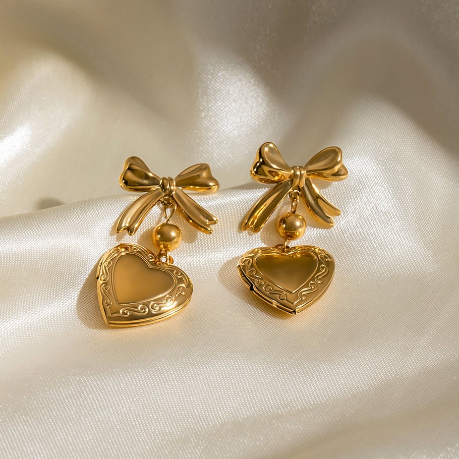1 Paar Ohrringe aus Edelstahl mit 18 Karat Goldbeschichtung für Damen, klassische Serie, süßer Schleifenknoten h5Bild4