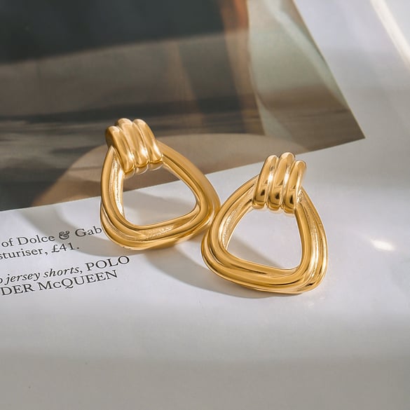 1 Pair Modern Series Minimalist Triangle Stainless Steel Gold Color Women's Stud Earrings