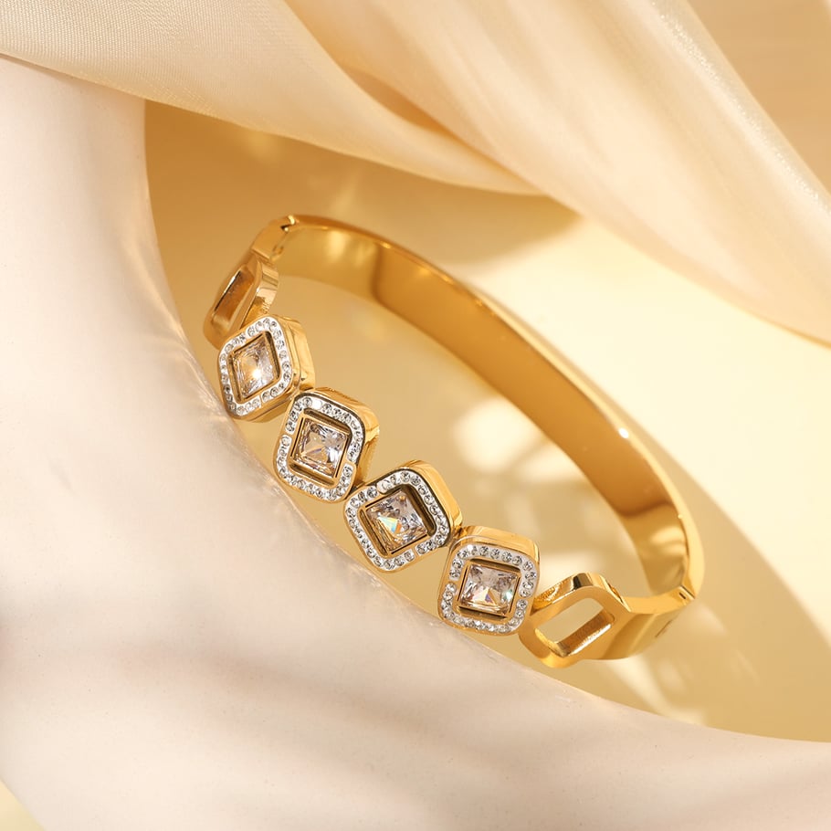 1 Piece Luxurious Series Elegant Square Stainless Steel Gold Color Women's Bangles Picture6