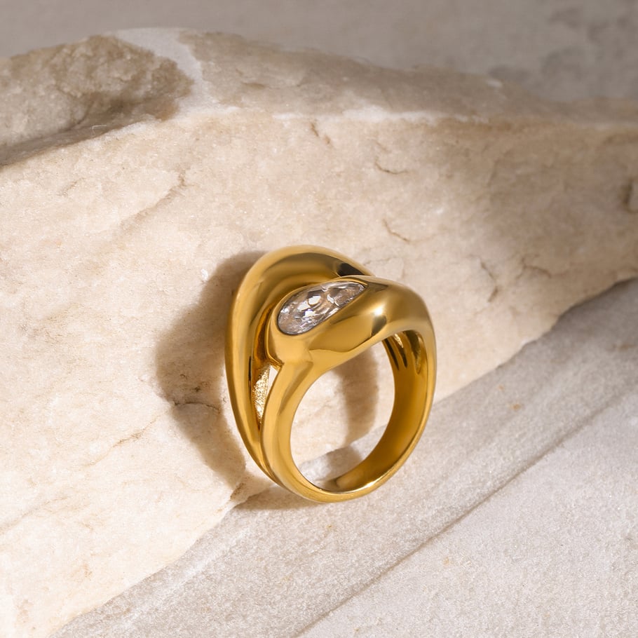 1 Piece Luxurious Series Vogue Natural Droplet Stainless Steel Gold Color Women's Single Rings Picture9