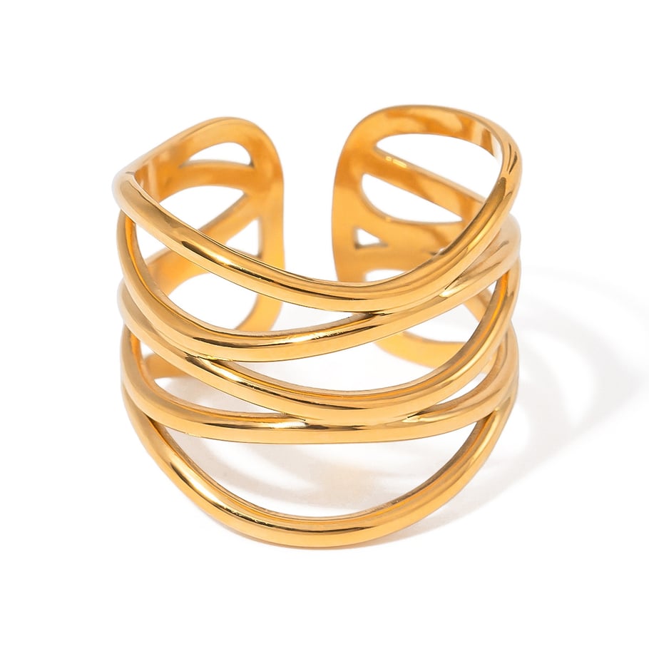 1 Paar Simple Series Simple Line Edelstahl 18 Karat vergoldete verstellbare Damenringe Bild4
