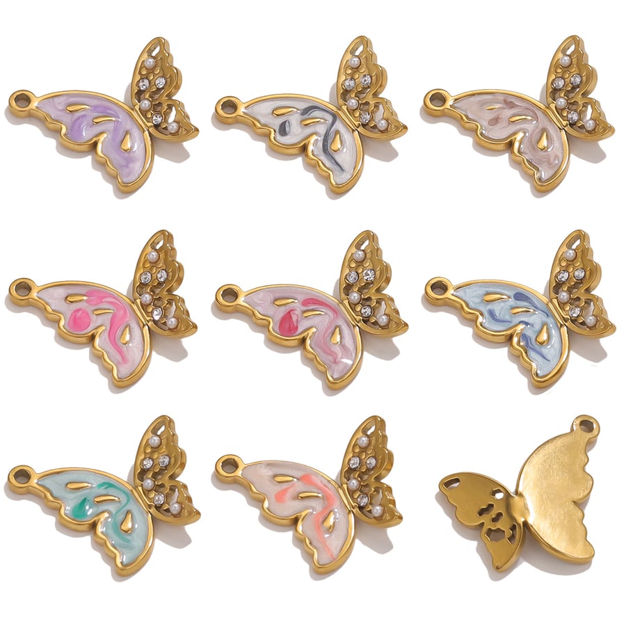 1 pieza de colgantes de acero inoxidable con diseño de animales dulces y románticos de color dorado con diamantes de imitación para mujer Imagen5