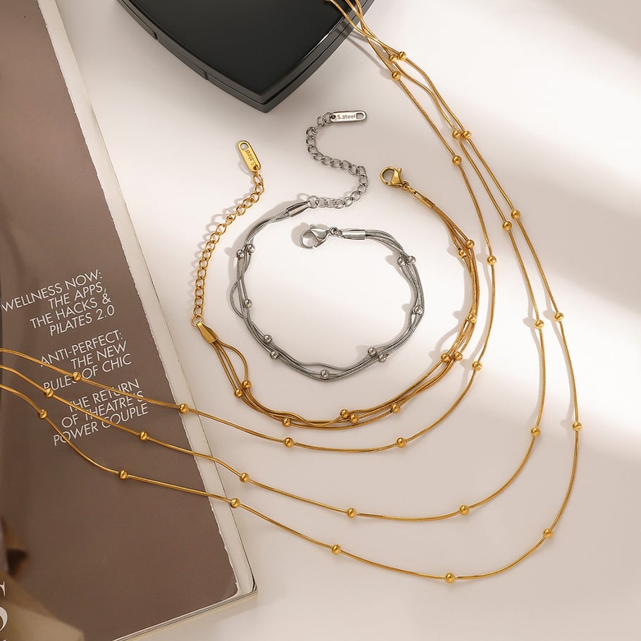 1 Stück Simple Series Tägliche ringförmige Edelstahl-Kettenarmbänder aus vergoldetem Edelstahl für Damen Bild3
