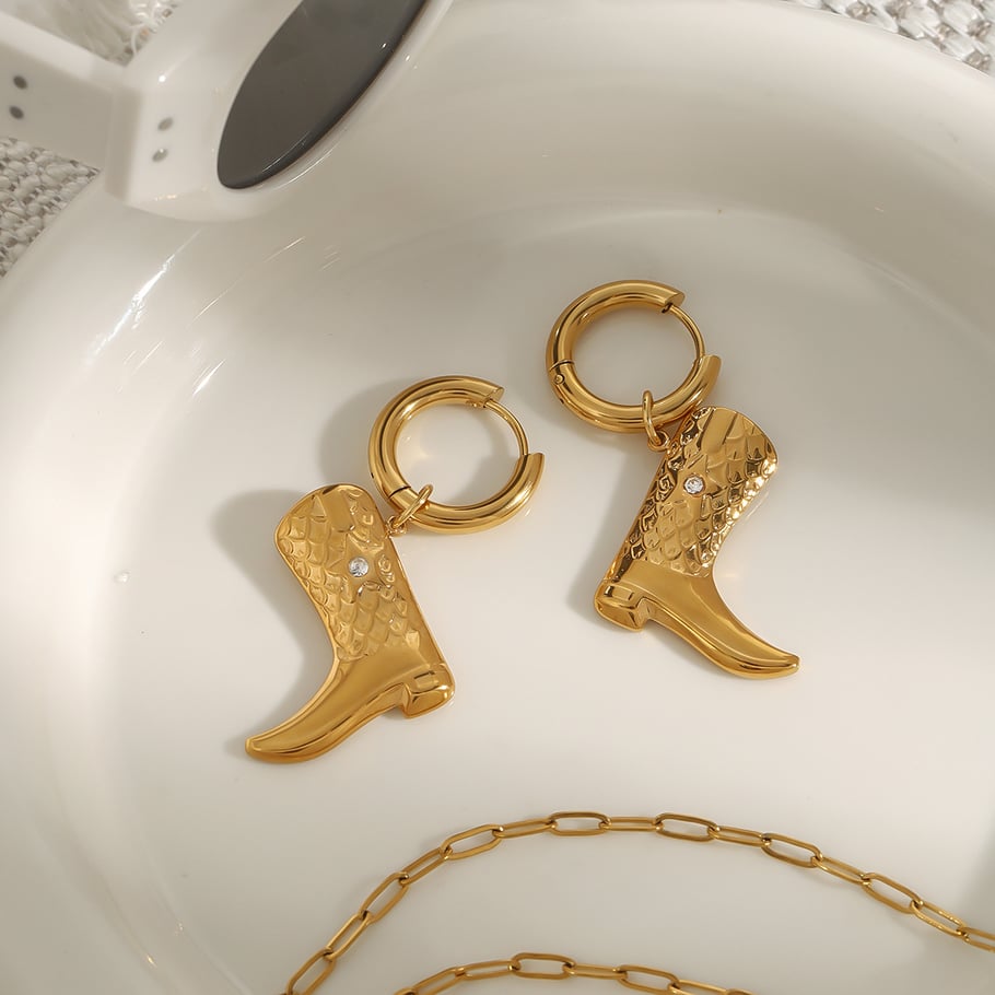 1 Pair Ethnic Series Fashionable Boots Solid Color Stainless Steel Gold Color Women's Drop Earrings Picture5