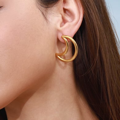 1 Pair Minimalist Series Classic Moon & Star Stainless Steel Gold Color Women's Stud Earrings h5 Picture7