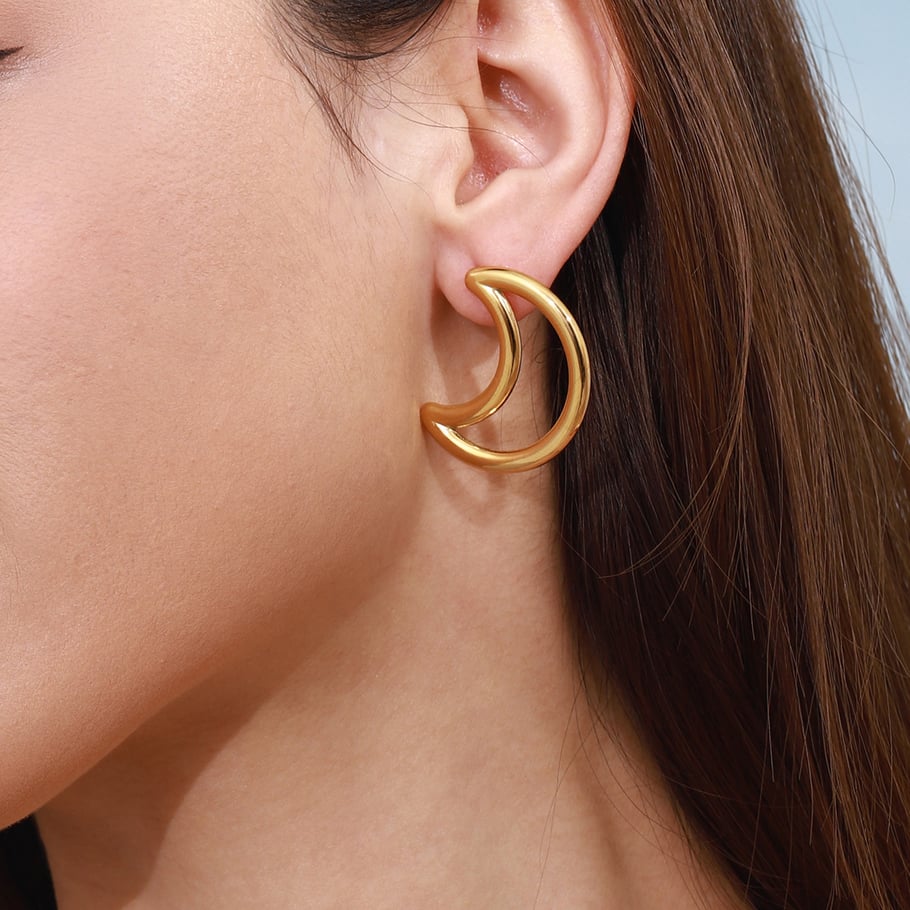 1 Pair Minimalist Series Classic Moon & Star Stainless Steel Gold Color Women's Stud Earrings Picture7