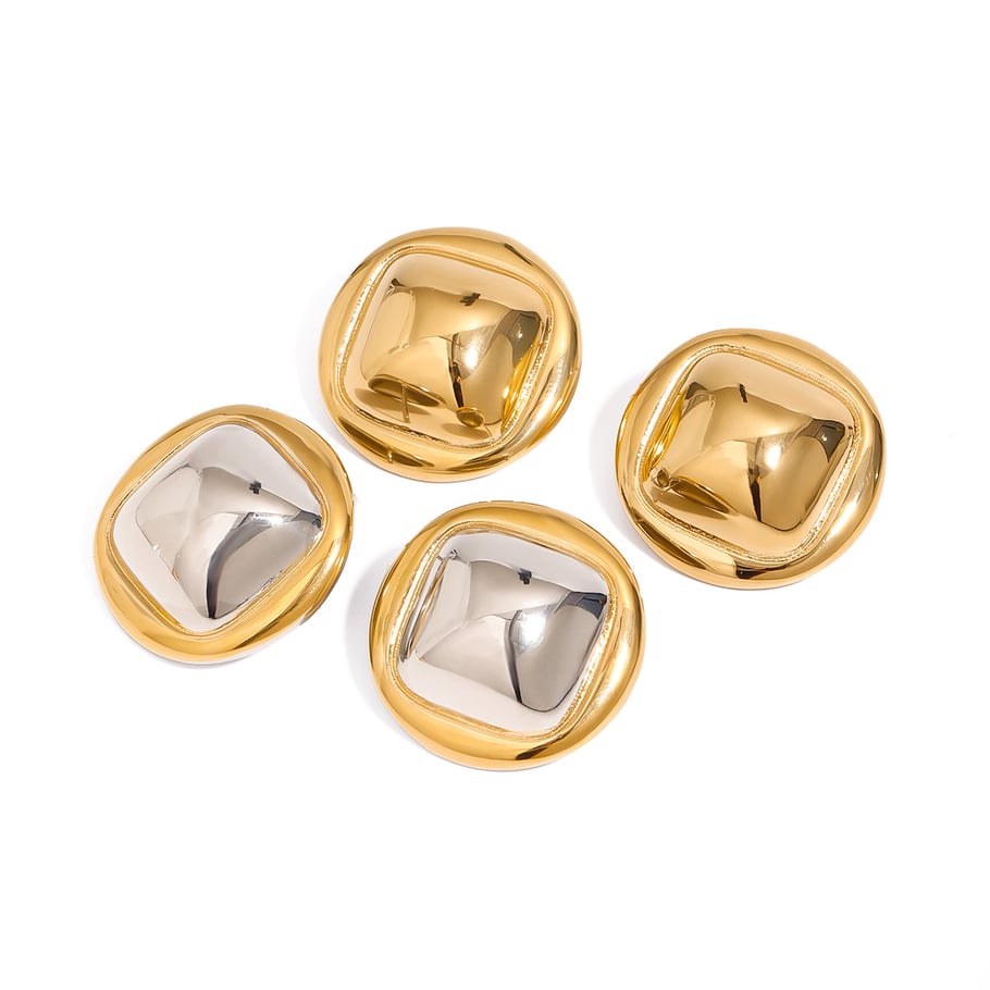 1 Pair Simple Series Modern Quadrilateral & Annular Shape Stainless Steel Gold Color Women's Stud Earrings Picture10
