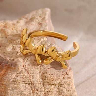 1 Piece Simple Sweet Style Bowknot Shape Stainless Steel 18K Gold Plated Women's Adjustable Rings h5 Picture4