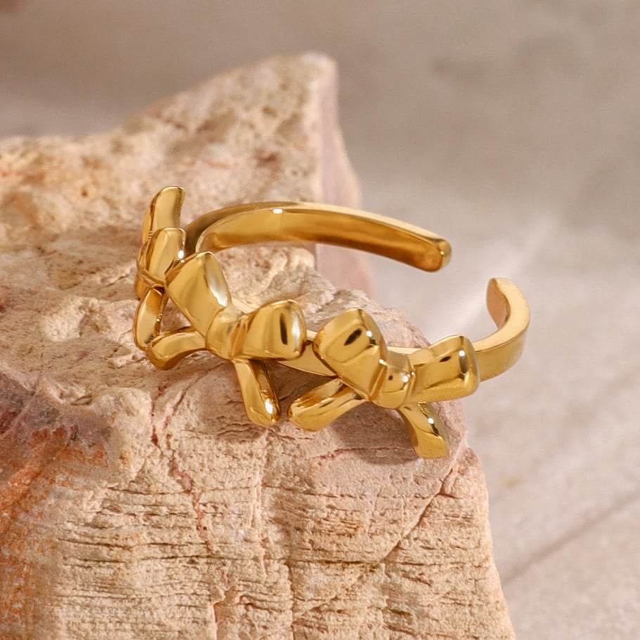 1 Piece Simple Sweet Style Bowknot Shape Stainless Steel 18K Gold Plated Women's Adjustable Rings Picture4