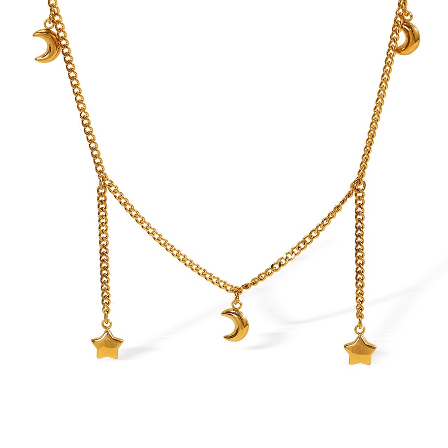 1 Piece Simple Series Simple Sun/Moon Stainless Steel 18K Gold Plated Women Pendant Necklaces Picture6