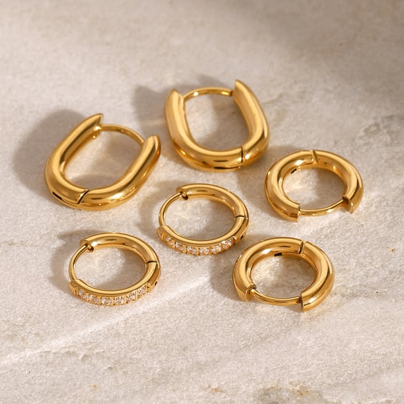 1 paire de boucles d&#39;oreilles élégantes en acier inoxydable plaqué or 18 carats avec strass pour femme, série Simple 2