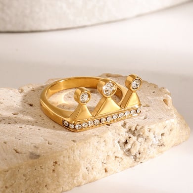 1 Pair Simple Series Simple Geometric Stainless Steel 18K Gold Plated Zircon Women Single Ring h5 Picture3