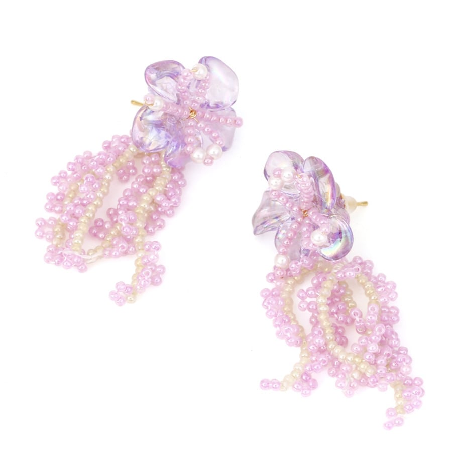 1 Pair Romantic Niche Beaded Floral Tassel Earrings Picture3