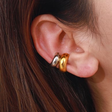 1 Paar ringförmige Ohrclips aus Edelstahl in Goldfarbe für Damen h5 Bild5