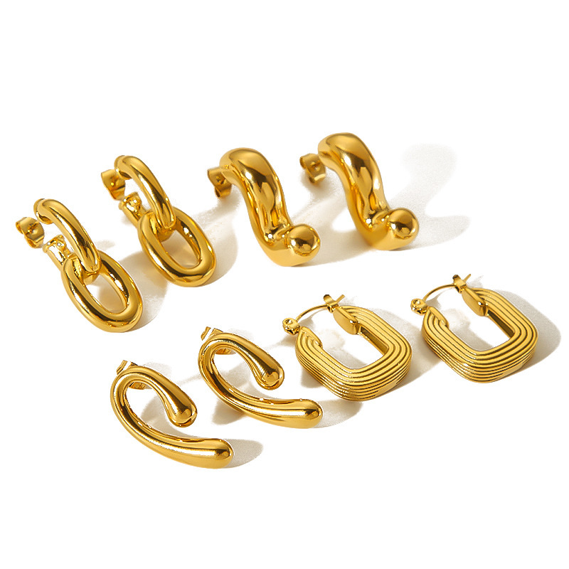1 Pair Simple Series Simple Geometric 18K Gold Plated Stud Earrings Picture6