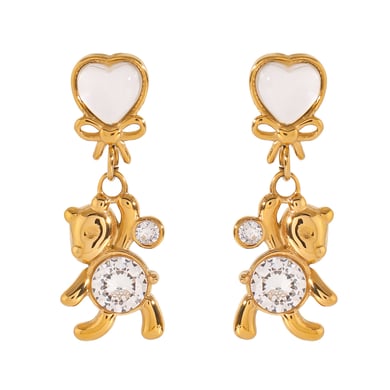 1 Pair Simple Series Cute Animal Stainless Steel 18K Gold Plated Zircon Women Drop Earrings h5 Picture5