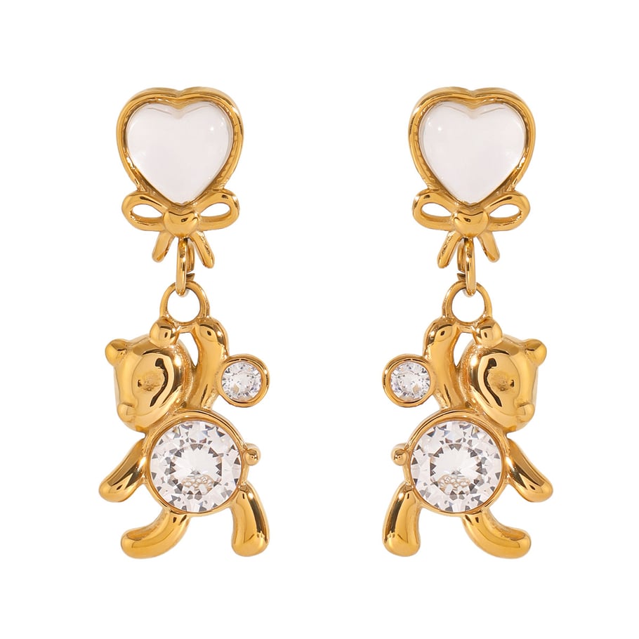 1 Pair Simple Series Cute Animal Stainless Steel 18K Gold Plated Zircon Women Drop Earrings Picture5