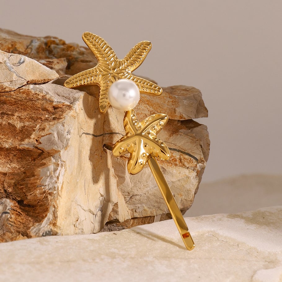 1 Pair Simple Series ins style Turtle Stainless Steel 18K Gold Plated Artificial Pearl Women Hair Clips Picture5
