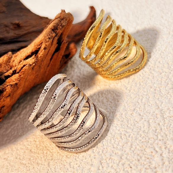 1 pezzo semplice serie retrò geometrico in acciaio inossidabile color oro anelli regolabili da donna 2