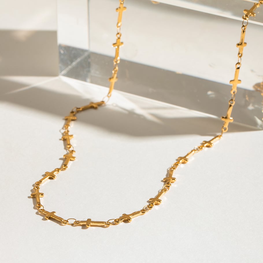 1 Stück Simple Series Elegantes Kreuz Edelstahl 18 Karat vergoldet Damen Kettenhalsketten Bild4