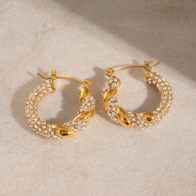 1 Paar Creolen aus der Simple Series Classic Twist aus Edelstahl mit 18 Karat vergoldetem Strass für Damen h5 Bild3