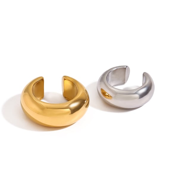 1 par de pendientes de clip anulares de acero inoxidable dorados para mujer