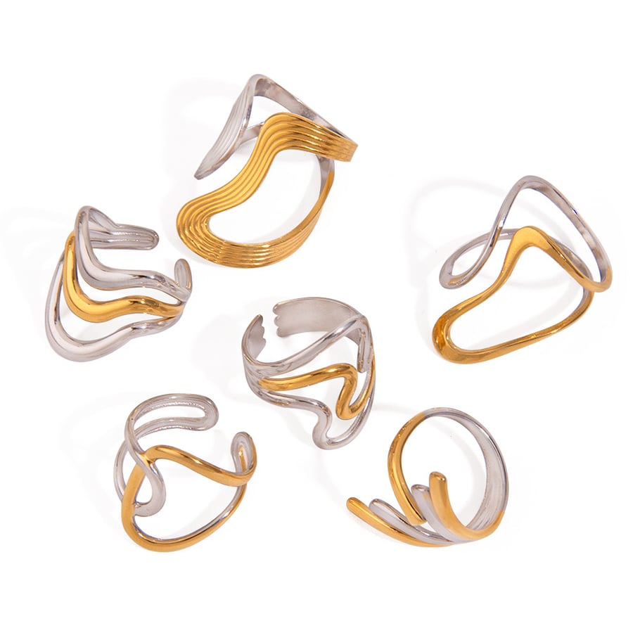 Anillos ajustables para mujer de acero inoxidable color dorado con personalidad de serie simple de 1 pieza Imagen8