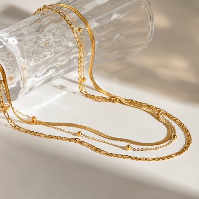 1 Stück Simple Series Klassische ringförmige Edelstahl-Mehrfachkette für Damen, 18 Karat vergoldet h5 Bild3