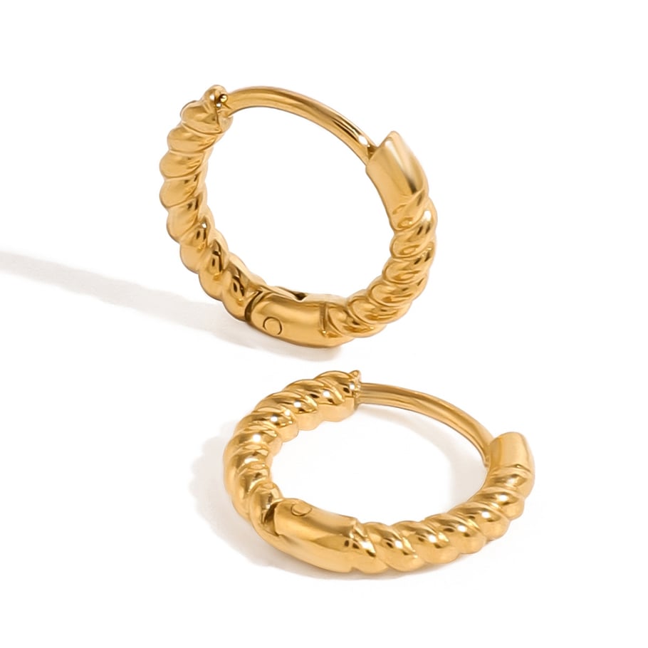 1 Pair Simple Retro Style Twisted Coil Shape Stainless Steel 18K Gold Plated Women's Hoop Earrings Picture5