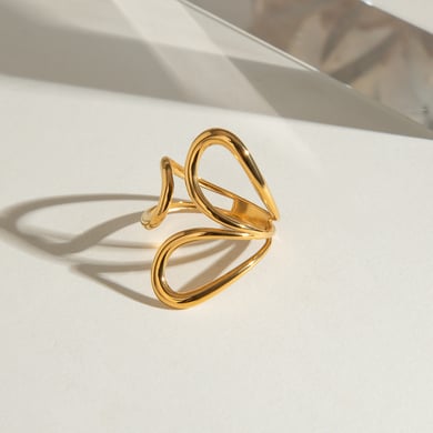 1 Pair Simple Series Daily Geometric Stainless Steel 18K Gold Plated Women Adjustable Rings h5 Picture4