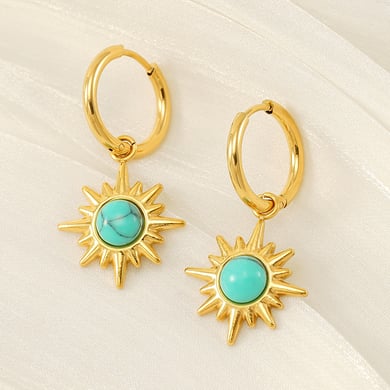 1 Pair Ins Retro Style Eight-pointed Star Shape Stainless Steel 18K Gold Plated Inlay Turquoise Women's Drop Earrings h5 Picture3